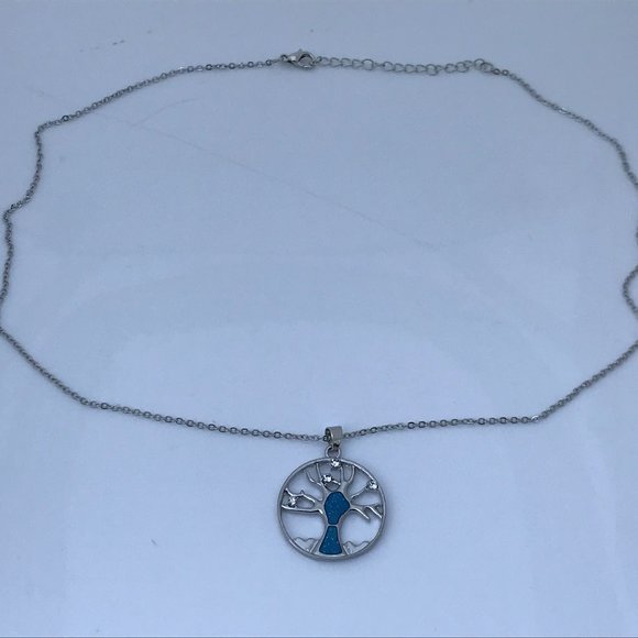 Hollow Tree of Life Pendant Necklace Blue Imitatio - Picture 5 of 7